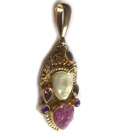 18K GOLD Offerings Sajen Goddess Pendant With Pink Druzy, Amethyst and Pink Tourmaline - Etsy