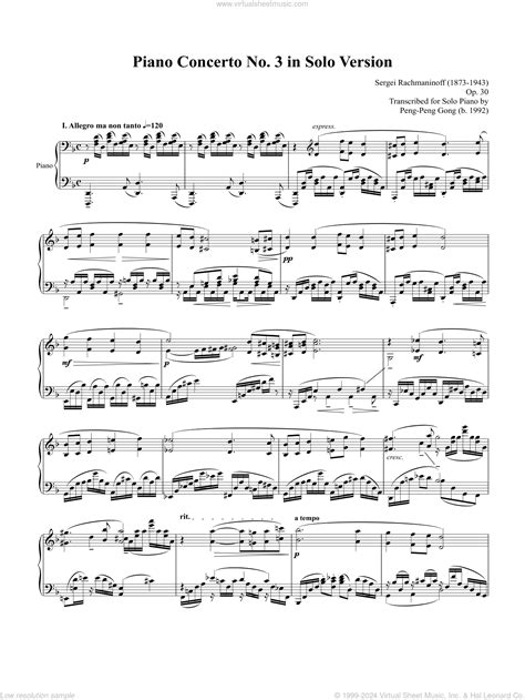 Rachmaninoff Piano Concerto No 3 In Solo Version Sheet Music For