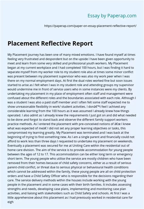 Placement Reflective Report Essay Example