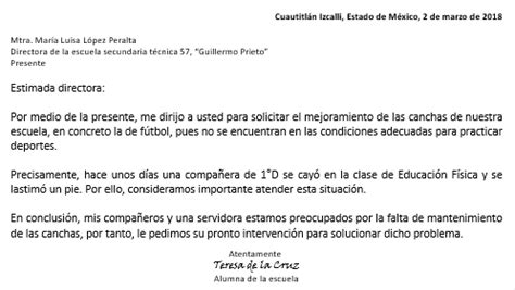 Carta formal para el director de una escuela Educación Activa