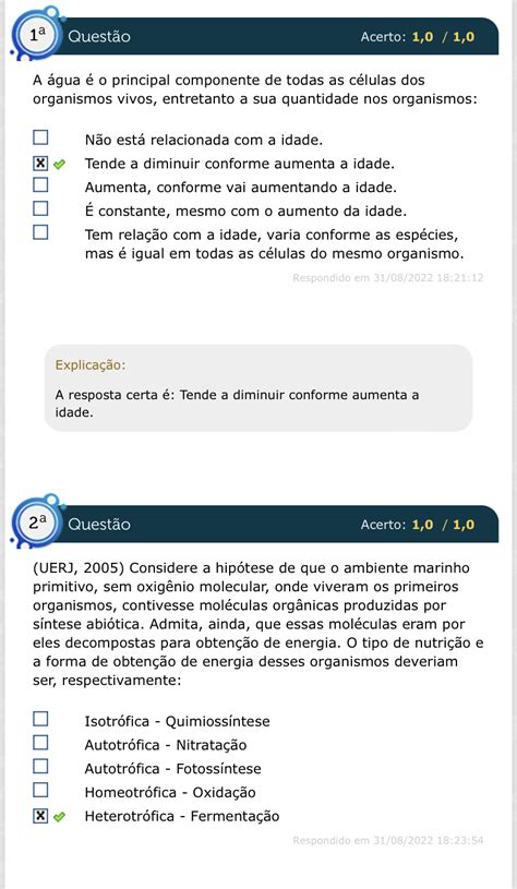 Simulado Estacio Bases Da Biologia Celular Tecidual E Desenvolvimento