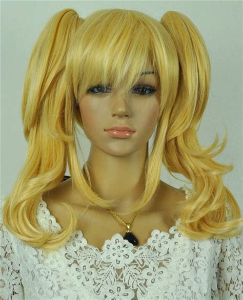 Blonde Wavy Medium Pigtail Ponytail Women Cosplay Party Anime Hair Wig Wigs Cap EBay Wig