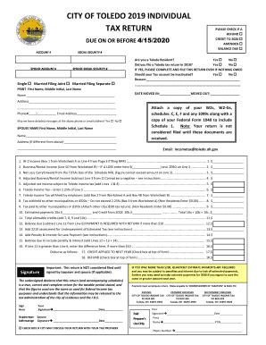 Fillable Online 2018 Toledo Individual Tax Return Form Instructions