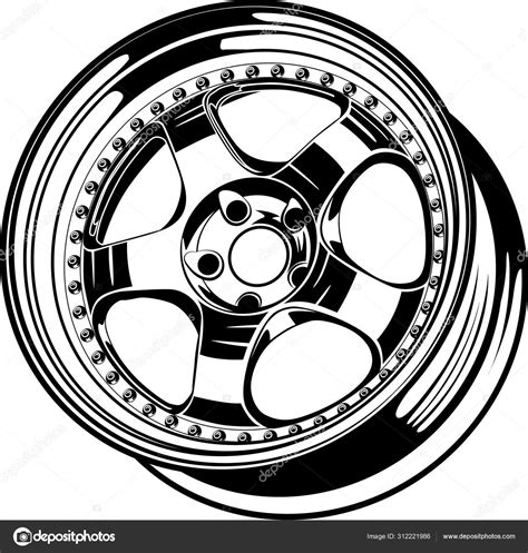 Car Wheel Rim Vector Silhouette Icon Logo Monochrome Color Black