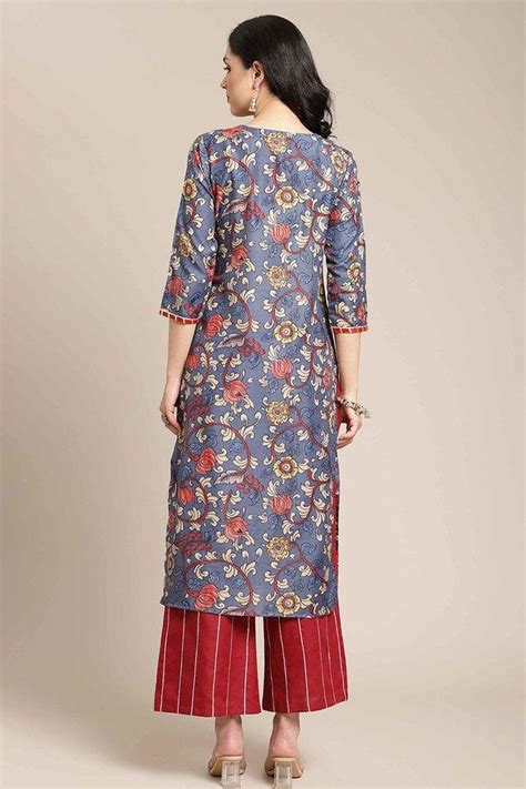 Buy Varanga Printed Silk Round Neck Womens Straight Fit Kurta Shoppers Stop