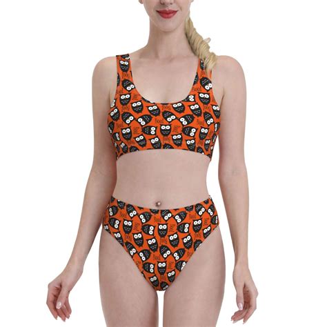 Logiee Owls And Boo Print Women S Piece Bikini Set Halter Bathing
