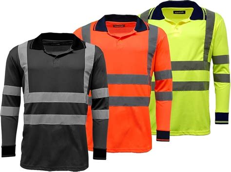 Mens Polo Shirts Hi Vis High Viz Visibility Long Sleeve