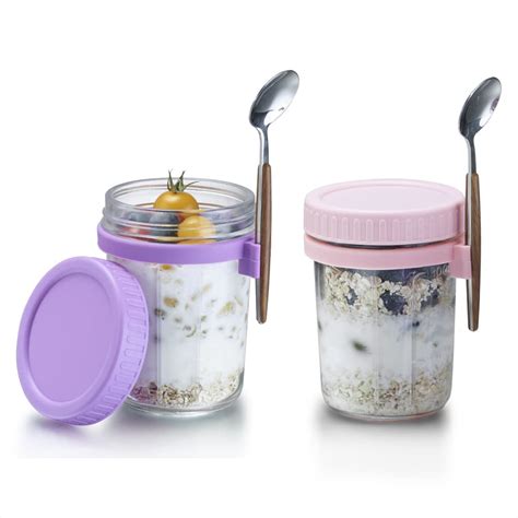 Pack Overnight Oats Containers With Lids And Spoons Oz Glass