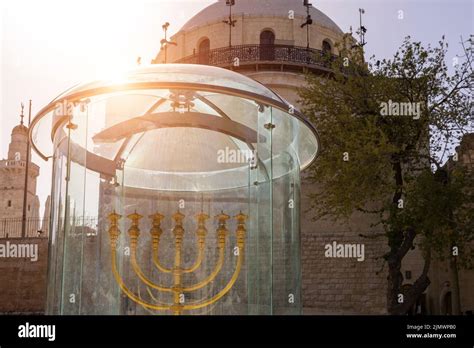 Israel Jerusalem Golden Menorah In Old City Jewish Quarter Near