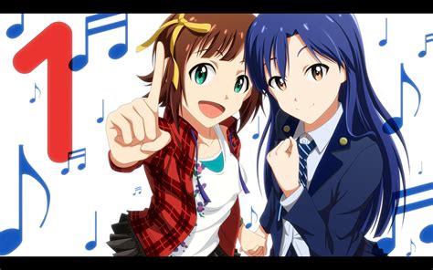 2girls Amami Haruka Blue Hair Brown Eyes Brown Hair Green Eyes Idolmaster Kisaragi Chihaya