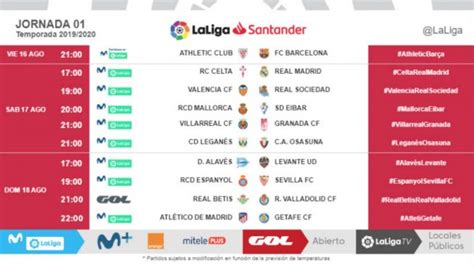 Liga Santander Estos Son Los Horarios Definitivos De La Jornada 1 De Liga