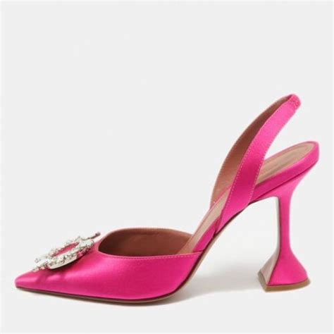 Amina Muaddi Pink Satin Begum Slingback Pumps Size 40 5 EBay