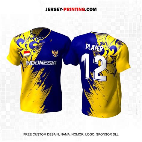 Jersey Futsal Biru Kuning Motif Batik Abstrak 325 Jersey Printing