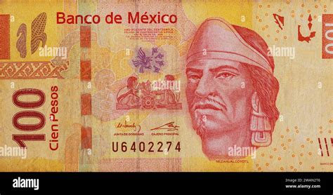 Mexican Money Bills Currency Mexico 100 Pesos Banknote Close Up Stock