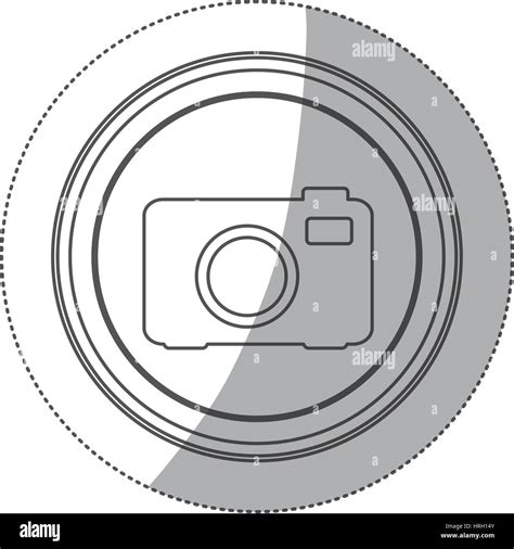 Sticker Monochrome Silhouette Circular Button With Analog Camera Stock