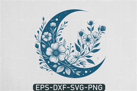 Floral Moon Svg Crescent Moon Boho Svg Graphic By Uzzalroyy9706 · Creative Fabrica