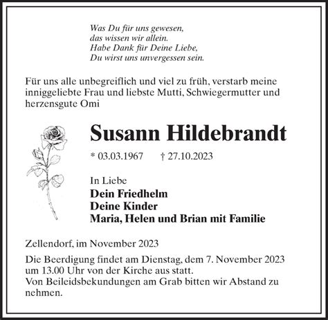 Traueranzeigen Von Susann Hildebrandt Trauer Anzeigen De