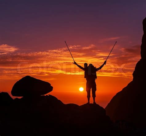 Hiker At Sunset Stock Image Colourbox