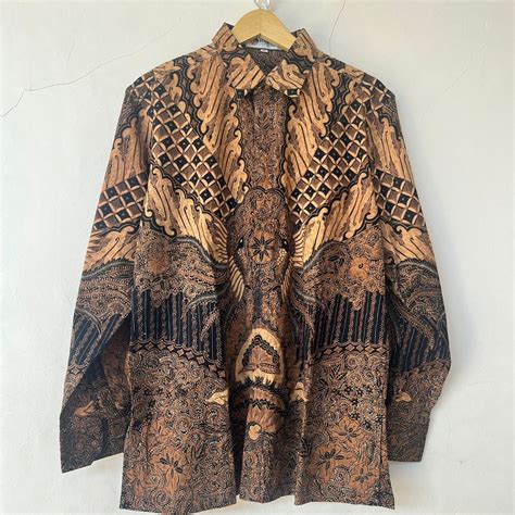 kemeja batik keris pria lengan panjang fesyen pria pakaian atasan