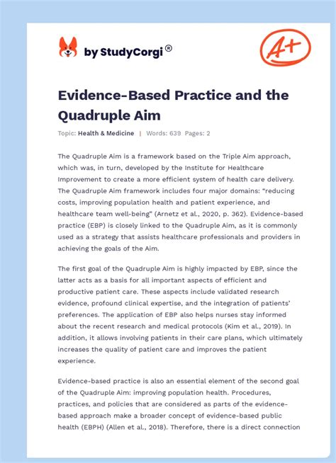 Evidence Based Practice And The Quadruple Aim Free Essay Example