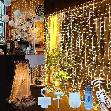 Guirlande Lumineuse Rideau 3Mx3M 300LED USB Rideau Lumineux 8 Modes D