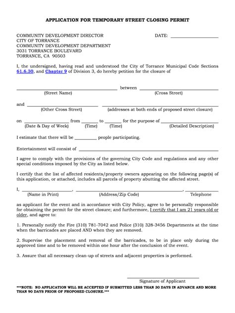 Fillable Online Torranceca Application For Temporary Street Closing