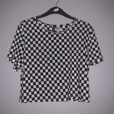 H M Divided Black And White Checkered Print Mesh Depop