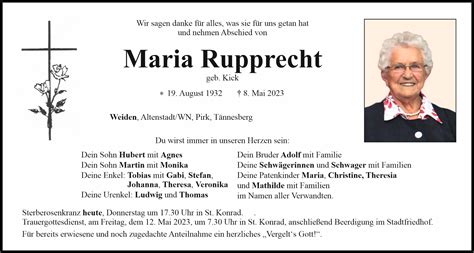 Traueranzeige Maria Rupprecht Weiden OberpfalzECHO