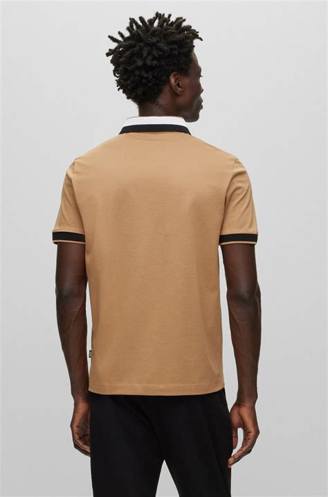 Boss Mercerized Cotton Polo Shirt With Signature Stripe Collar