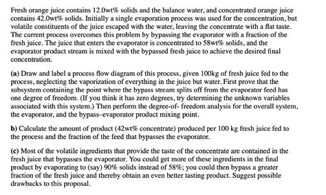 Solved Fresh Orange Juice Contains 12 0wt Solids And The Chegg