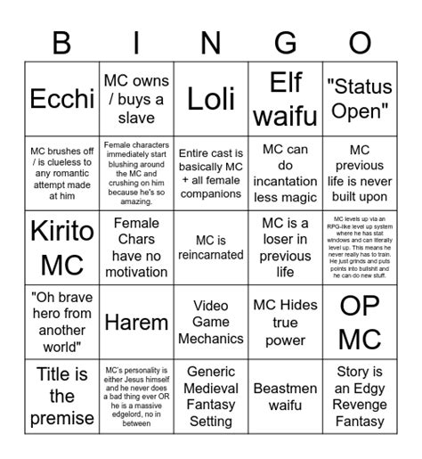 Isekai Bingo Card