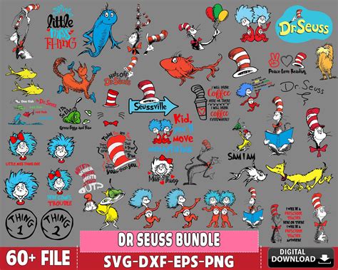 60 File Dr Seuss Svg Bundle Dr Seuss Bundle Svg Eps Dxf Png For Cricut