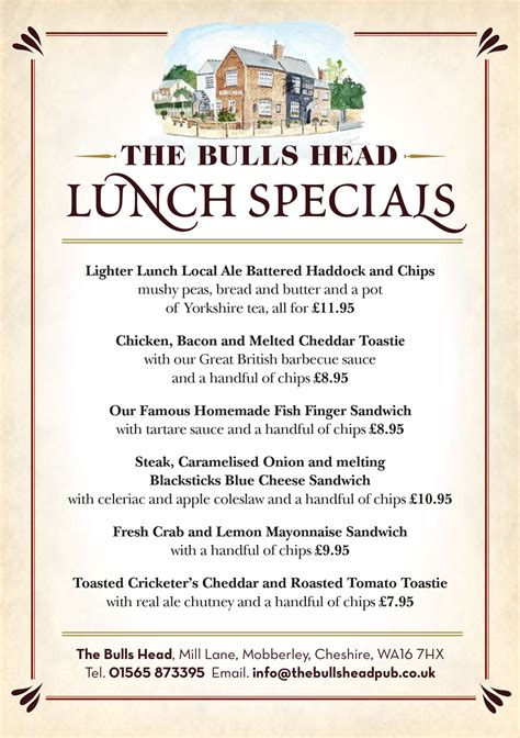 Lunch Specials | The Bulls Head Pub Mobberley