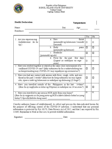 Health Declaration Form Pdf Microbiology Public Health