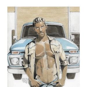 THE HIRED HAND Male Nude Cowboy Fanart Shirtless Adult Gay Mature Figure Painting