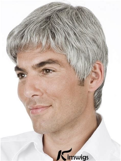 Grey Straight Short Remy Human 100 Hand Tied Mens Wig Shop