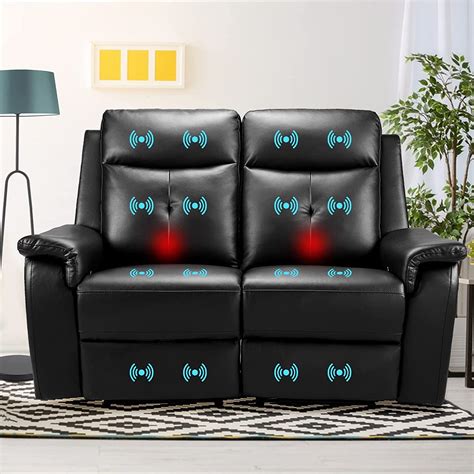 Pu Leather Reclining Sofa Manual Double Recliner Loveseat With Massage And Heating 2 Seater