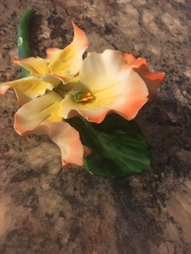 Vintage Fabar Capodimonte Porcelain Flower Orange Green Lilly Made In