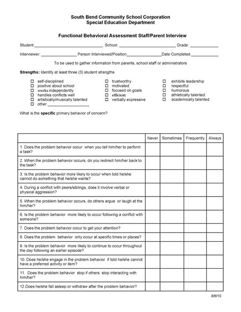 12 Functional Behavioral Assessment Fba Examples