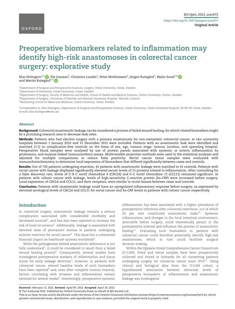 PDF Preoperative Biomarkers Related To Inflammation May Identify High