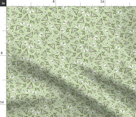 Green Butterfly Ditsy Garden Toile Fabric Spoonflower