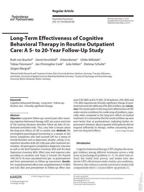 Long Term Effectiveness Of Cognitive Behavioral Therapy In Routine