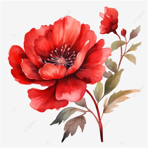 Chinese Feng Shui Color Hand Painted Red Flowers Free Elements