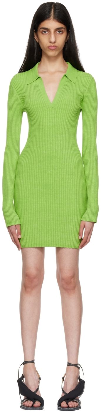 Green Marl Knit Polo Minidress By Helmut Lang On Sale