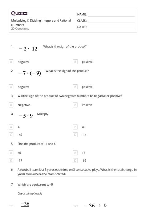 50 Integers And Rational Numbers Worksheets For 7th Grade On Quizizz