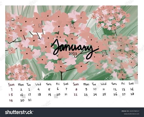 Calendar January 2023 Aesthetic Flower Pink Stock Vector (Royalty Free ...