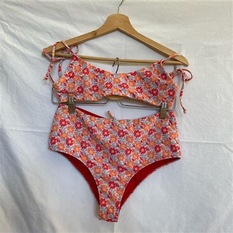Retro Floral High Waisted Bikini Pink Blue And Depop