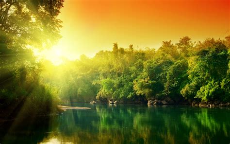 Serene River Sunset A Stunning HD Wallpaper Of Nature S Beauty