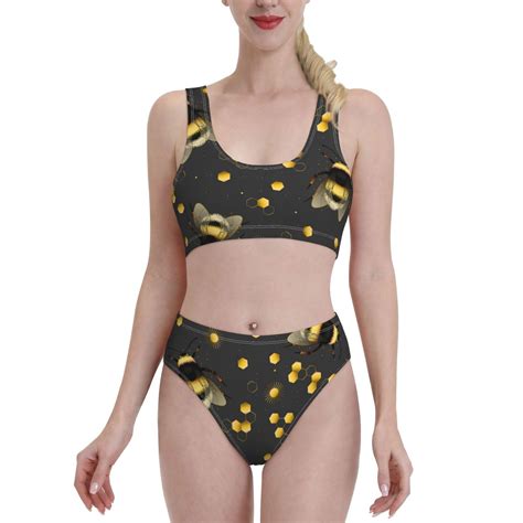 Lukts Women High Waisted Bikini Set Bumblebee Swimsuit Piece Bathing