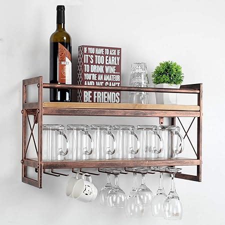 Amazon MBQQ Wine Rack Stemware Glass Rack Industrial 2 Tier Wood